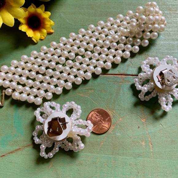 Mid-Century Hong Kong - Faux Pearl Choker & Shoe Clips - Vintage Bride - Picture 4 of 10